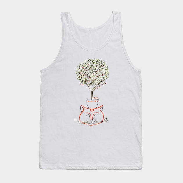 Сat with cherry tree Tank Top by nataly sova